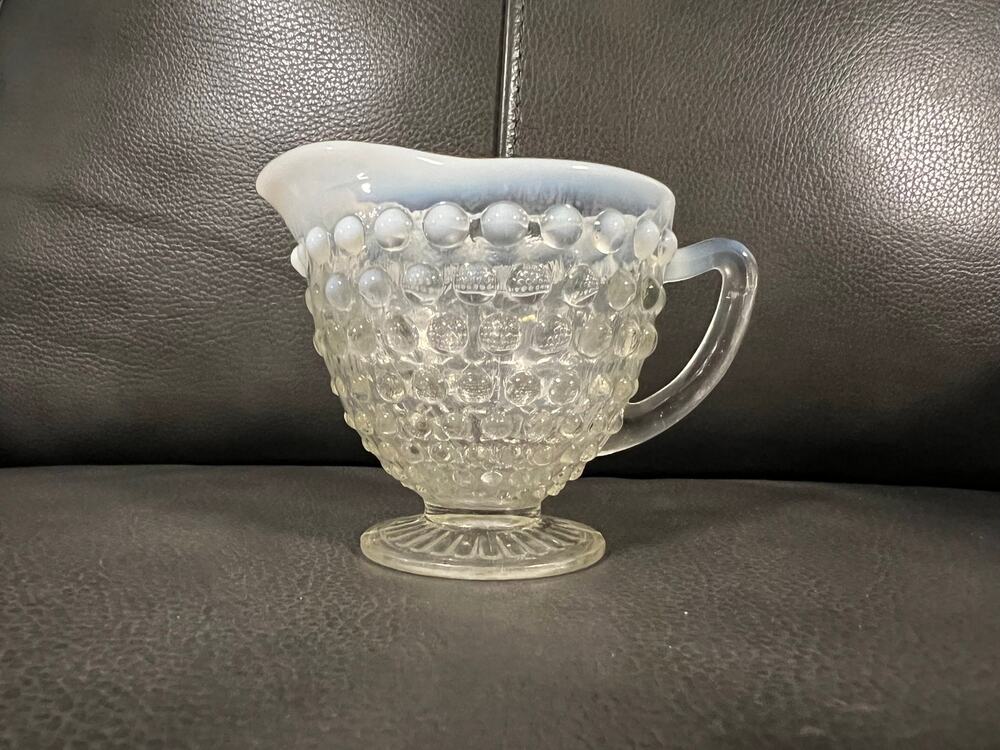 Anchor Hocking Milk glass hobnail creamer pitcher- Antique